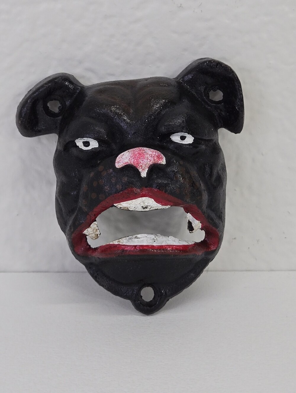 VTG Cast Iron Bulldog Wall Mount Bottle Opener Antique Finish Man Cave Brewery 1